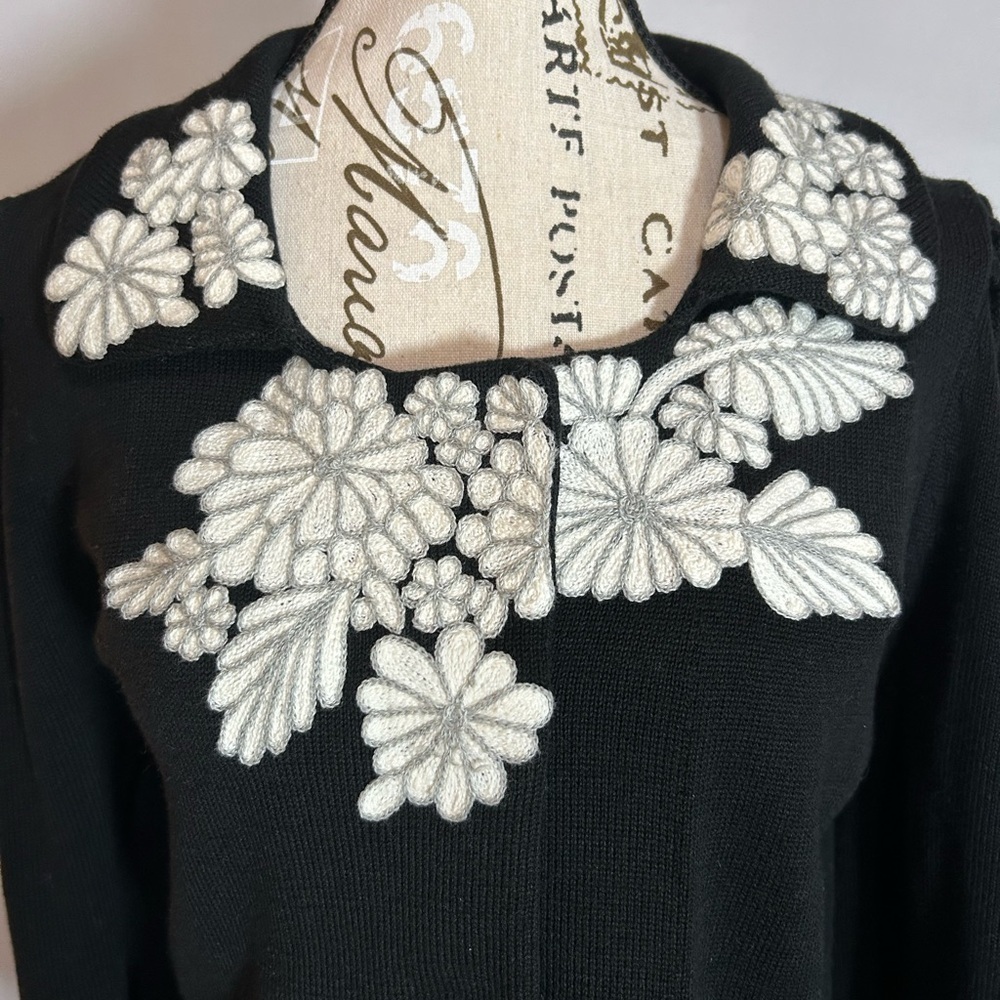 Madison Black Peplum Cardigan with Embroidered Collar - Picture 3 of 8